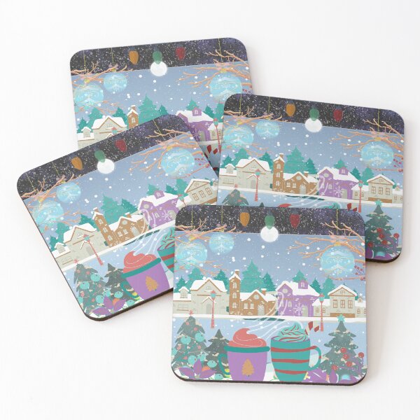 Item preview, Copy of Copy of Winter landscape seen from the window at night -Reflections on the window glass - and moon - Christmas, cups of hot chocolate, falling snow  designed and sold by Sugar Wisdom .