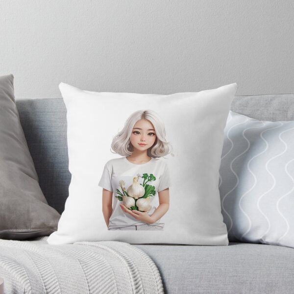 Item preview, Garlic girl wearing white t-shirt with garlic cloves in hand designed and sold by VoilaPrint.