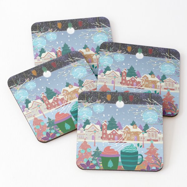 Item preview, Copy of Copy of Winter landscape seen from the window at night -Reflections on the window glass - and moon - Christmas, cups of hot chocolate, falling snow  designed and sold by Sugar Wisdom .