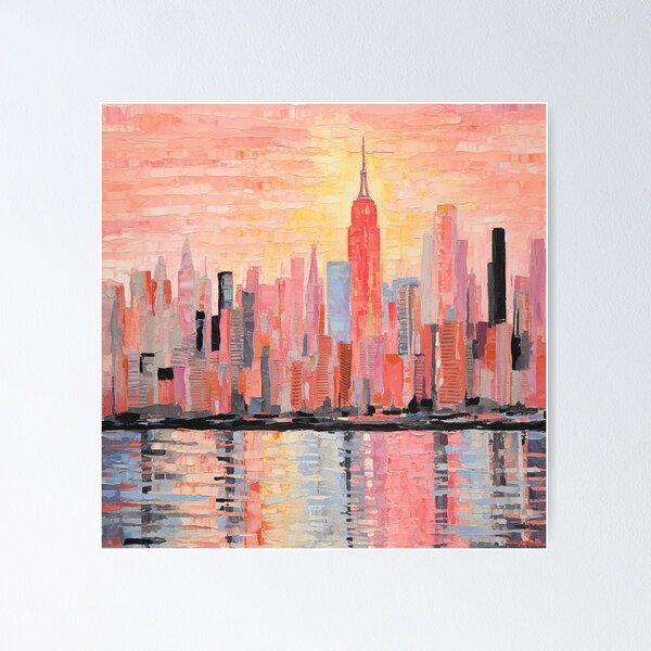 Item preview, Pink Manhattan Skyline Oil Painting Picture designed and sold by izzy2wonderland.