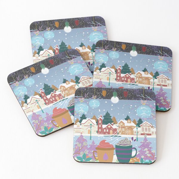 Item preview, Copy of Copy of Winter landscape seen from the window at night -Reflections on the window glass - and moon - Christmas, cups of hot chocolate, falling snow  designed and sold by Sugar Wisdom .