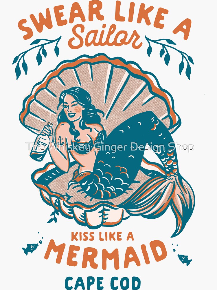 Kiss Like A Mermaid: Retro Cape Cod, Massachusetts Nautical Mermaid Decor  Sticker for Sale by The Whiskey Ginger Design Shop