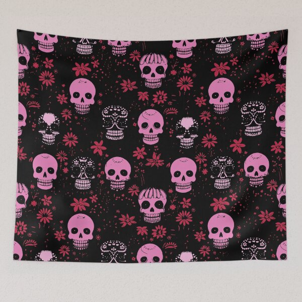Item preview, Decorated Halloween Skulls Red and Pink Pattern designed and sold by Blue-Banana.