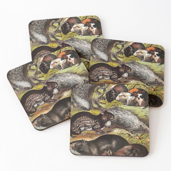 Item preview, Porcupine Capybara and Guinea Pigs in Grass by Water Vintage Chromolithograph Painting Animal Lover Gift designed and sold by ElegantTeaTime.