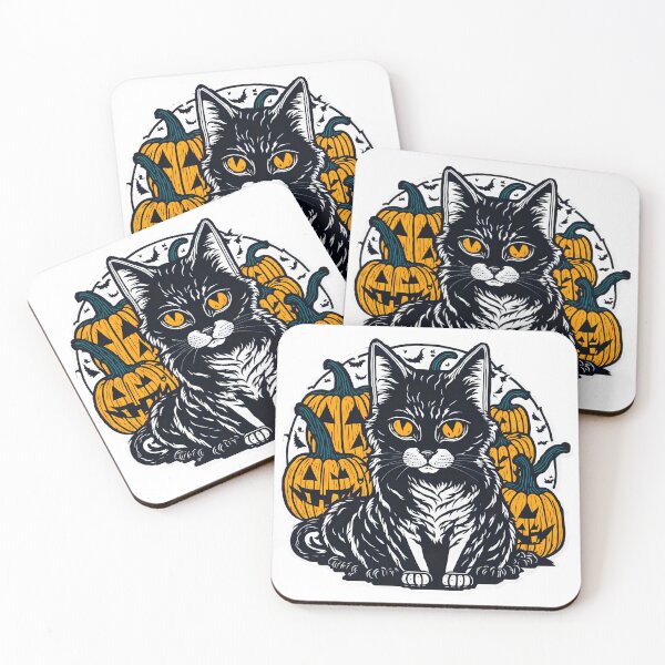 Item preview, Black Cat with Halloween Pumpkins and Bats designed and sold by elchicodelab.