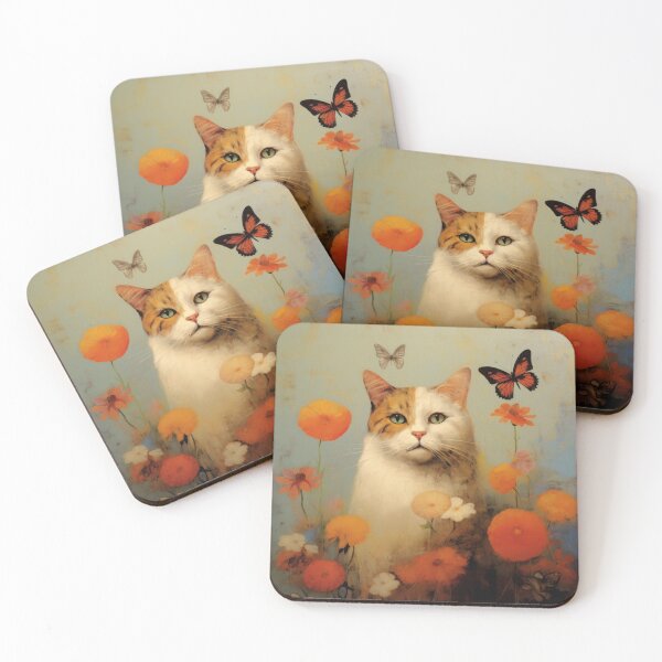 Item preview, Cat and Butterflies in the Flowerbed designed and sold by curiouswonder.