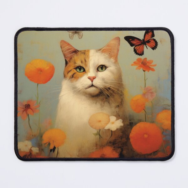 Item preview, Cat and Butterflies in the Flowerbed designed and sold by curiouswonder.