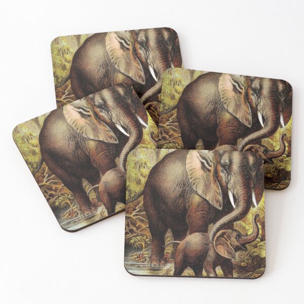 Item preview, African Elephants Mother and Baby in Water Vintage Chromolithograph Painting Animal Lover Gift designed and sold by ElegantTeaTime.