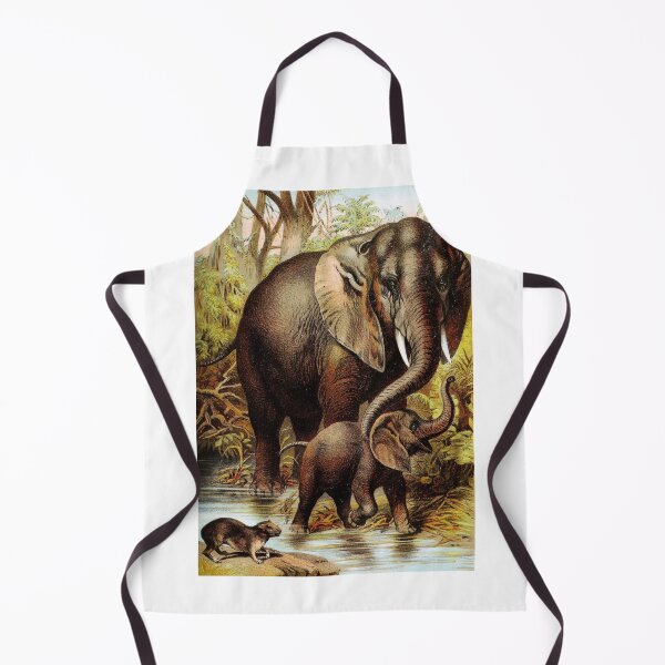 Item preview, African Elephants Mother and Baby in Water Vintage Chromolithograph Painting Animal Lover Gift designed and sold by ElegantTeaTime.