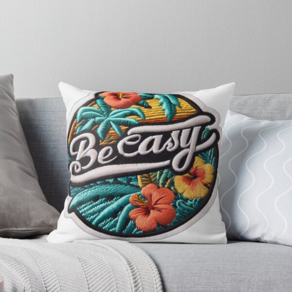 Item preview, "Be Easy" escrito sobre palmeras y flores al atardecer designed and sold by Cosmic-Carps.