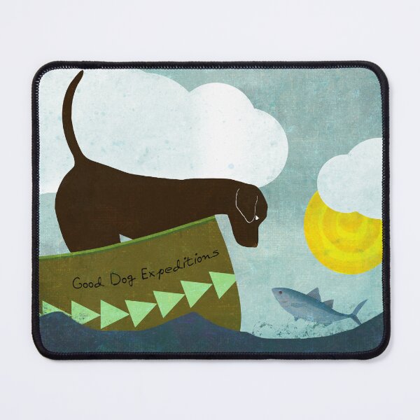 Item preview, Good Dog Expeditions, dog on a lake meeting a fish designed and sold by Glimmersmith.