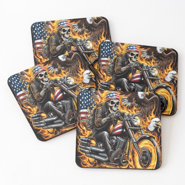 Item preview, American Patriot Motorcycle and Flaming Skull with Bald Eagles designed and sold by trueUSAgear.