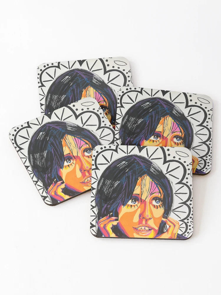 Thumbnail 1 of 5, Coasters (Set of 4), Colorful portrait with pattern designed and sold by scribblepixie.