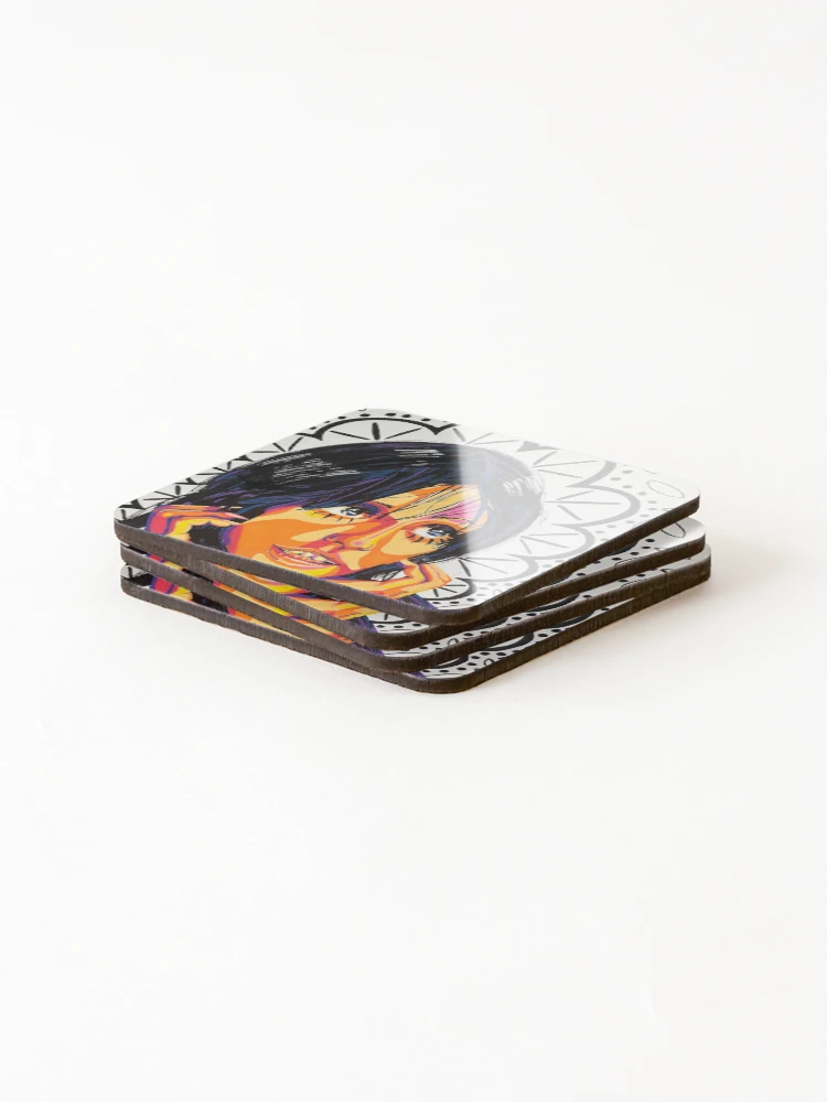 Thumbnail 4 of 5, Coasters (Set of 4), Colorful portrait with pattern designed and sold by scribblepixie.