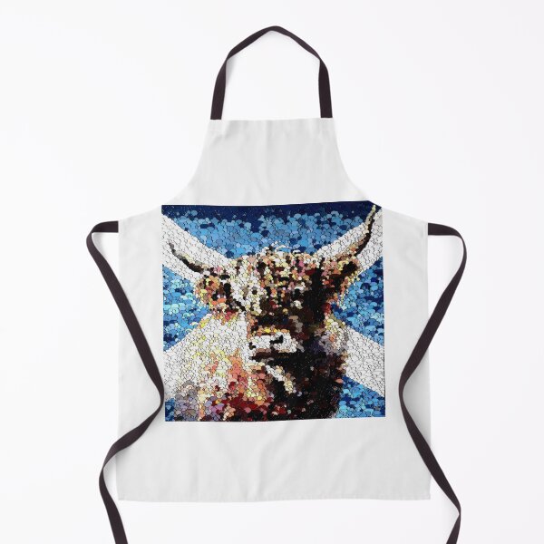 Item preview, Highland cow with the scottish flag, edited oil painting by Marina Daniluka designed and sold by MariDaniArt.