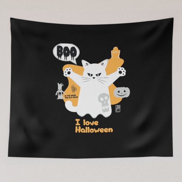 Item preview, BOO CAT rules dressed as a GHOST - cute Halloween, I love Halloween designed and sold by ArtProjectShop.