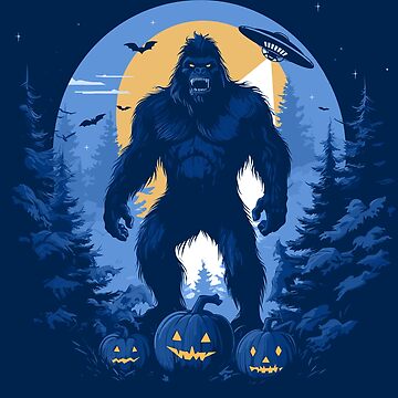 Artwork thumbnail, Bigfoot and a UFO Adventure on a Halloween Night (blue) by hidden-design
