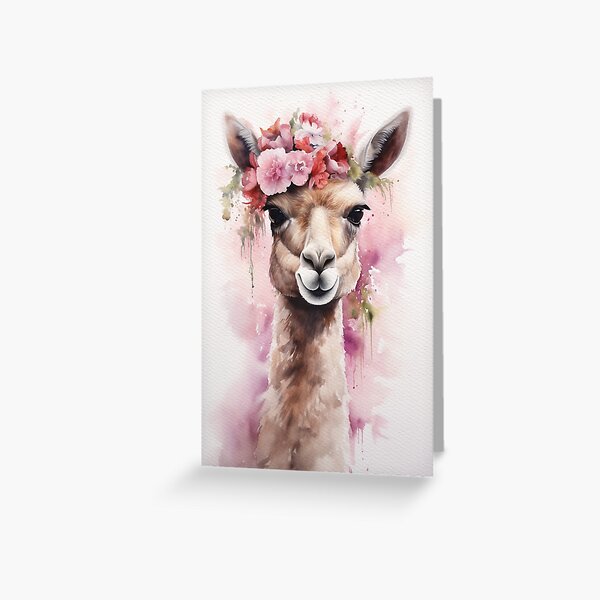Item preview, Llamas/alpaca with Flowers on head- Watercolor painting designed and sold by MahsaWatercolor.