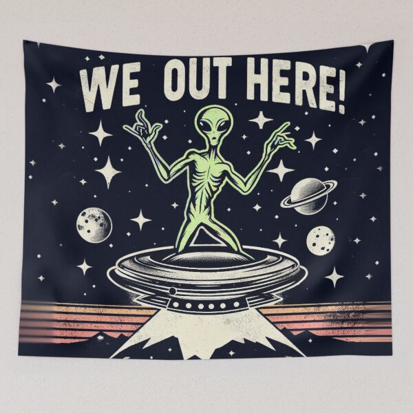 Item preview, "We Out Here" Green Alien  designed and sold by Brainless Art.
