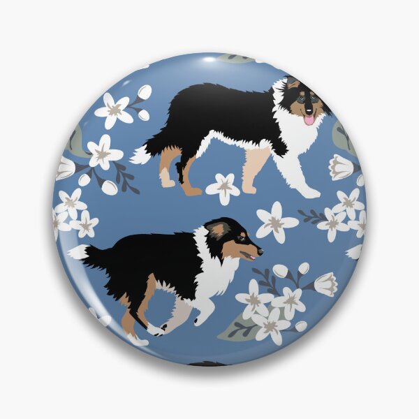 Item preview, Tri Color Collie Puppy Pattern small white flowers blue background designed and sold by HotPinkStudio.
