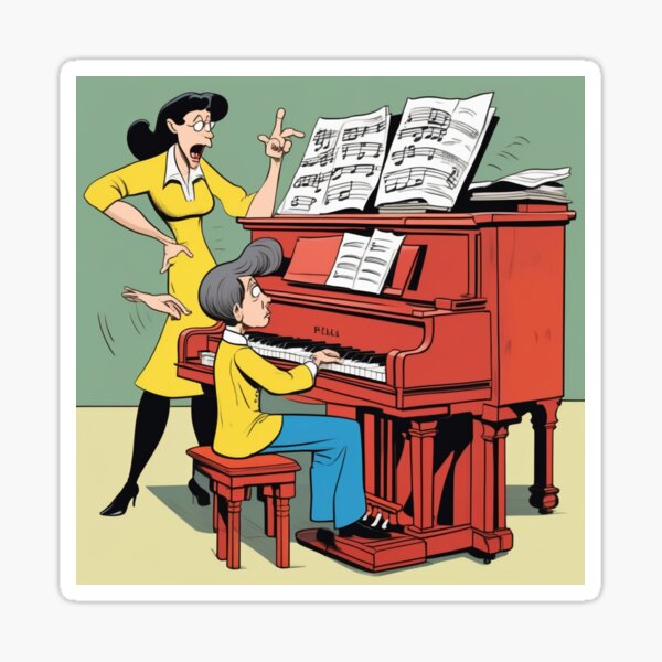 cartoon of a strict female piano teacher Sticker
