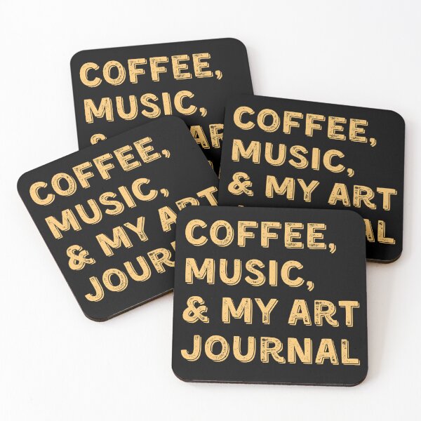 Item preview, Coffee, Music, & My Art Journal - harvest gold with black background designed and sold by thephoenixsoul.