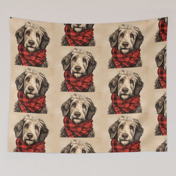 Item preview, Aussiedoodle Christmas Plaid Watercolor designed and sold by rafaeltto.