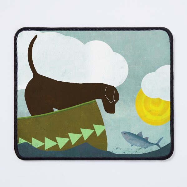 Item preview, Chocolate Labrador in a canoe meeting a fish designed and sold by Glimmersmith.