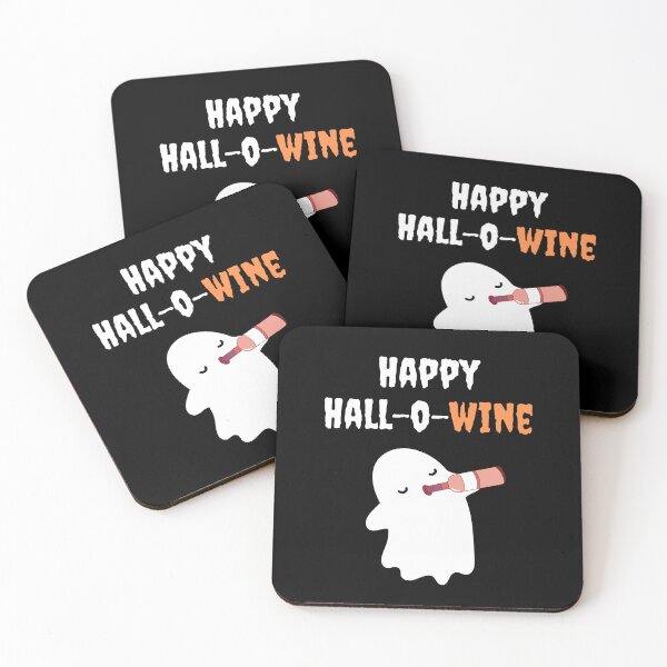 Item preview, Happy Hall-o-wine. Halloween ghost drinking wine designed and sold by ColourfulTimes.