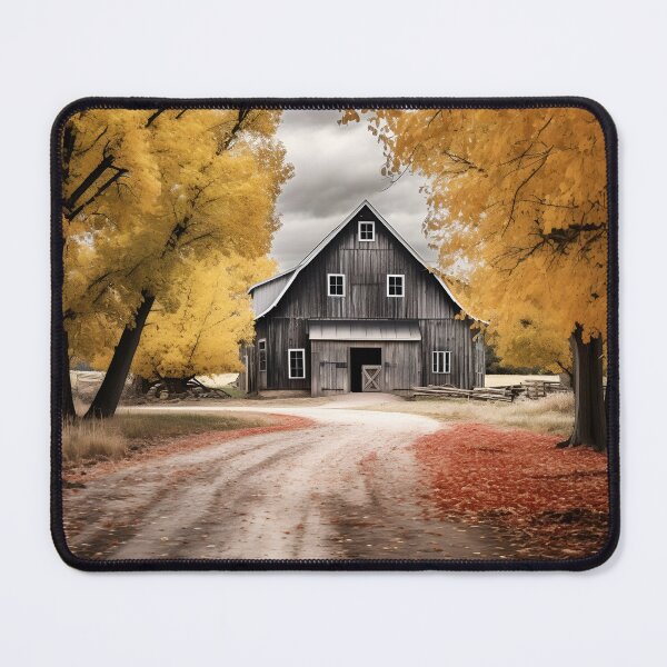 Item preview, black and white country barn fall landscape print designed and sold by dcrc.