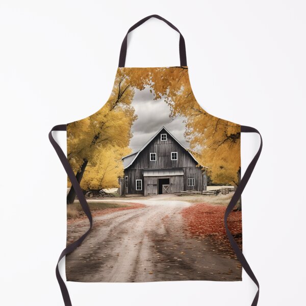 Item preview, black and white country barn fall landscape print designed and sold by dcrc.