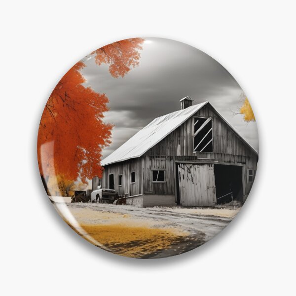 Item preview, black and white country barn fall landscape print designed and sold by dcrc.