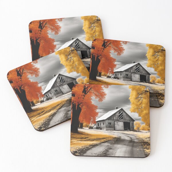 Item preview, black and white country barn fall landscape print designed and sold by dcrc.