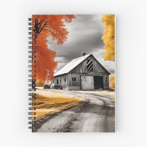 Item preview, black and white country barn fall landscape print designed and sold by dcrc.