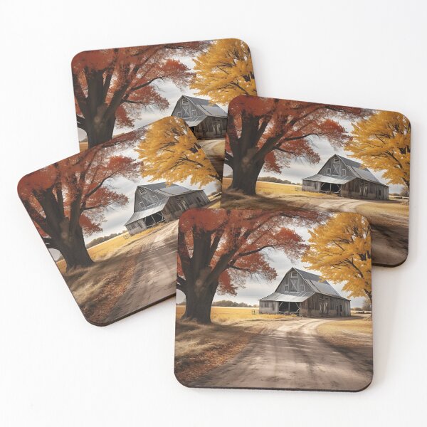 Item preview, black and white country barn fall landscape print designed and sold by dcrc.