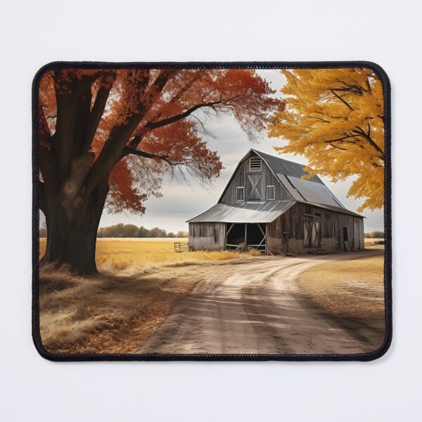 Item preview, black and white country barn fall landscape print designed and sold by dcrc.
