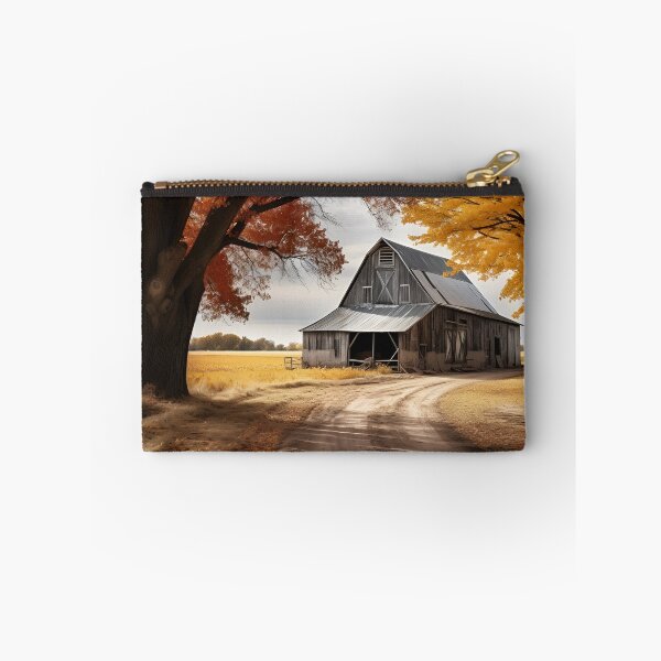 Item preview, black and white country barn fall landscape print designed and sold by dcrc.
