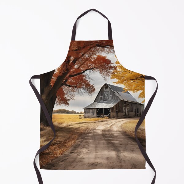 Item preview, black and white country barn fall landscape print designed and sold by dcrc.