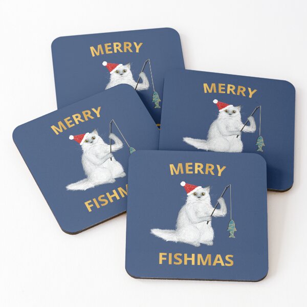 Item preview, Merry Fishmas fishing cat designed and sold by eviolni.