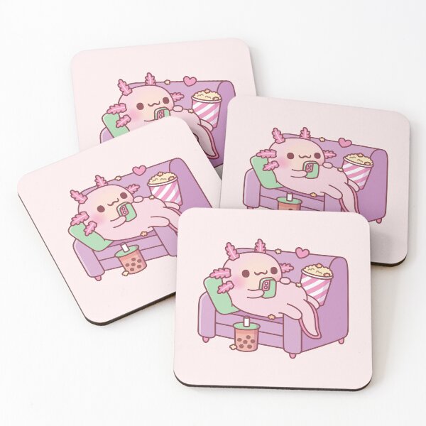 Item preview, Cute Axolotl Chilling With Handphone Bubble Tea And Popcorn designed and sold by rustydoodle.