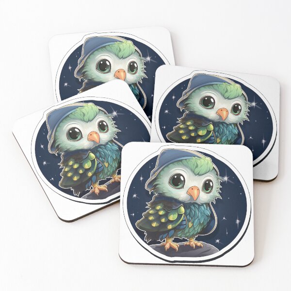 Item preview, Curious Budgie Detective: Adorable Baby Bird in Night-Sky Coat Pecking at Shiny Object - Cartoon Sticker designed and sold by PaintbrushPlace.