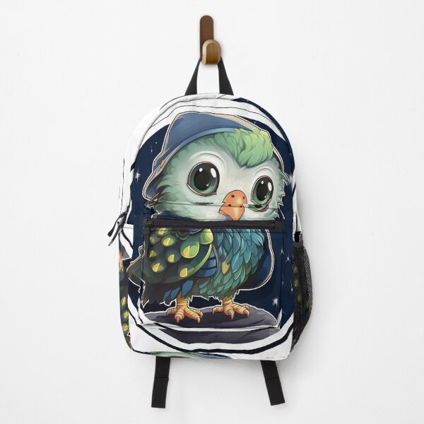 Item preview, Curious Budgie Detective: Adorable Baby Bird in Night-Sky Coat Pecking at Shiny Object - Cartoon Sticker designed and sold by PaintbrushPlace.