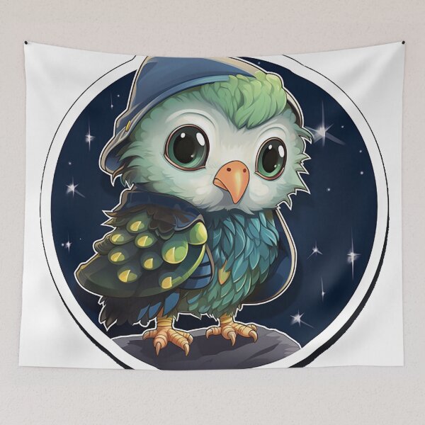 Item preview, Curious Budgie Detective: Adorable Baby Bird in Night-Sky Coat Pecking at Shiny Object - Cartoon Sticker designed and sold by PaintbrushPlace.