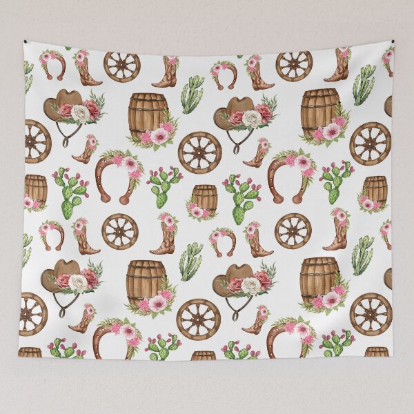 Item preview, Cowgirl pink watercolor floral western pattern designed and sold by Neeshki.