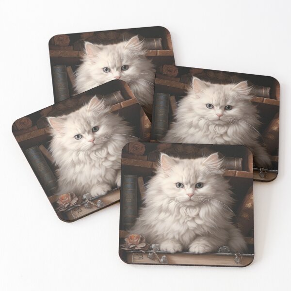 Item preview, white cat lies on old books designed and sold by WallyPink.