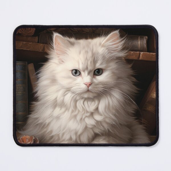 Item preview, white cat lies on old books designed and sold by WallyPink.