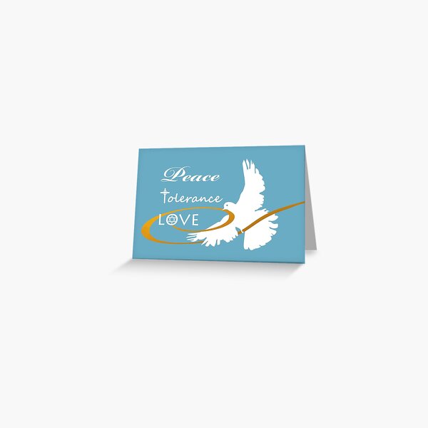 Peace, Tolerance, Love, Dove with Ribbon Greeting Card