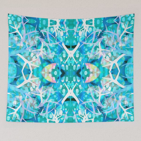 Item preview, Turquoise staghorn repeat pattern designed and sold by Sadie James.