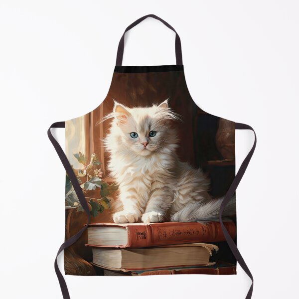 Item preview, white cute cat kitten on books designed and sold by WallyPink.