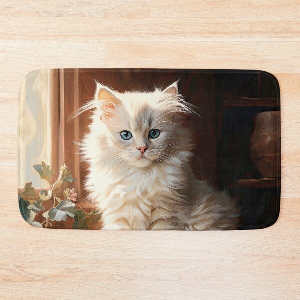 Item preview, white cute cat kitten on books designed and sold by WallyPink.